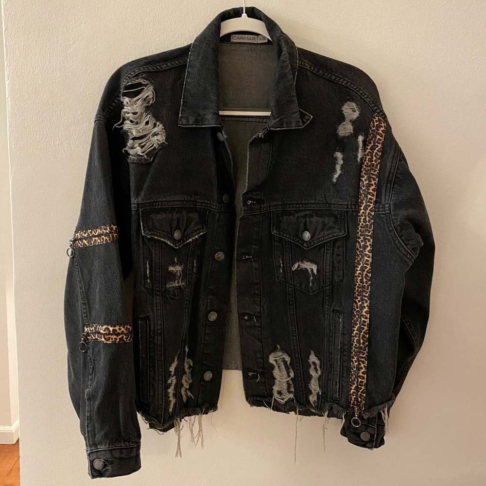 Distressed Carmar Black Jean Jacket